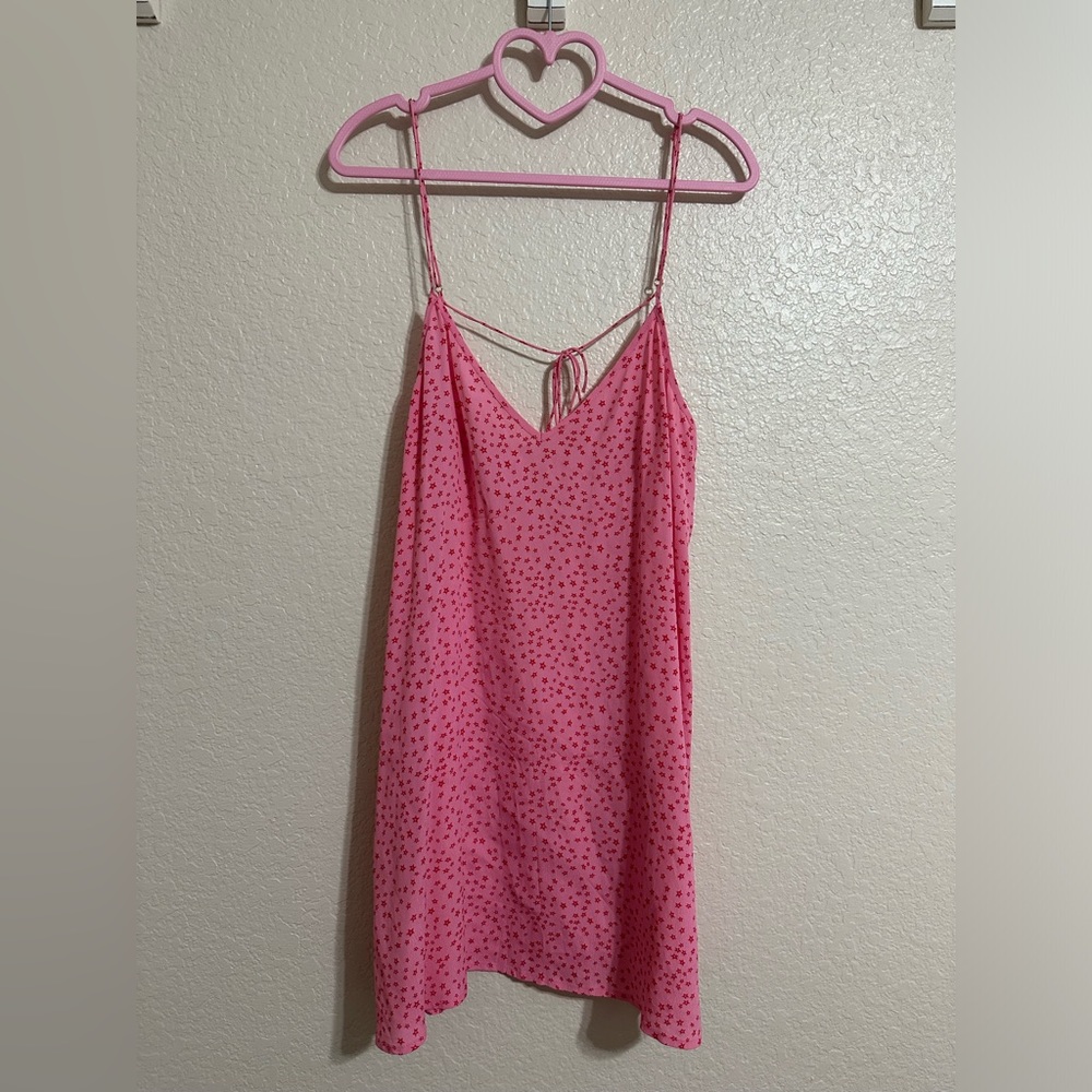 For Love And Lemons Pink Twinkle Slip Mini Dress w/ Red Stars, Size Small